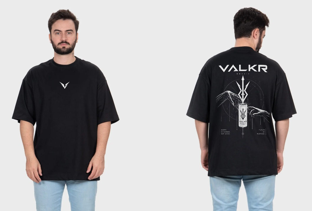 Camiseta VALKR Oversized Pure Suedine, vista frontal e traseira